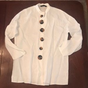 Zara Woman White Linen Tunic Blouse Size M